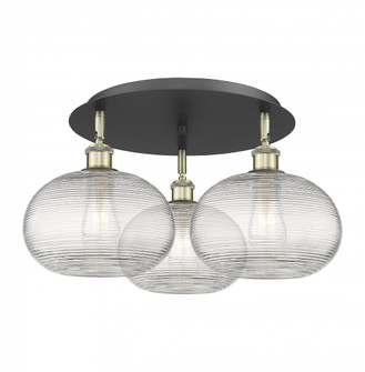 Ithaca - 3 Light - 22 inch - Black Antique Brass - Flush Mount (3442|516-3C-BAB-G555-10CL)
