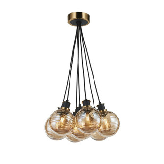 Gem Collection 7-Light Pendant with Amber Glass Black and Brushed Brass (12|AC11877AM)