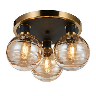 Gem Collection 3-Light Semi-Flush Mount with Amber Glass Black and Brushed Brass (12|AC11873AM)