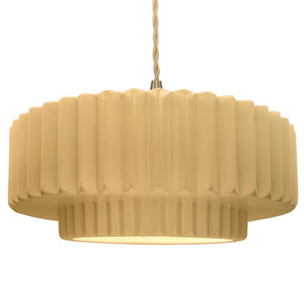 Large Tier Pleated 1-Light Pendant (254|CER-6555-MYLW-BRSS-BEIG-TWST)