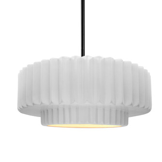 Medium Tier Pleated 1-Light Pendant (254|CER-6553-WHT-MBLK-RIGID)