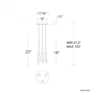 Solitude 3 Light 120-277V Multi-Light Pendant (Round Canopy) in Antique Nickel (1118061|BPD31403-AN)