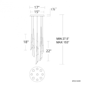 Solitude 9 Light 120-277V Multi-Light Pendant (Round Canopy) in Antique Nickel with Optic Haze Qua (1118061|BPD31409-AN)