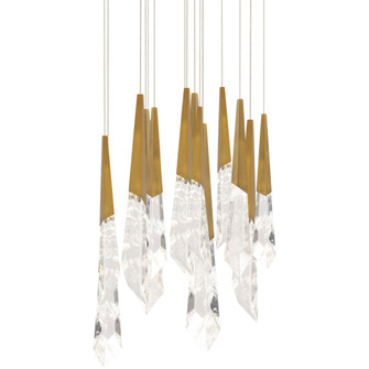 Solitude 15 Light 120-277V Multi-Light Pendant (Round Canopy) in Aged Brass with Optic Haze Quartz (1118061|BPD31415-AB)