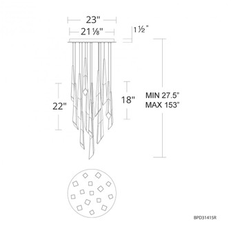 Solitude 15 Light 120-277V Multi-Light Pendant (Round Canopy) in Aged Brass with Optic Haze Quartz (1118061|BPD31415-AB)