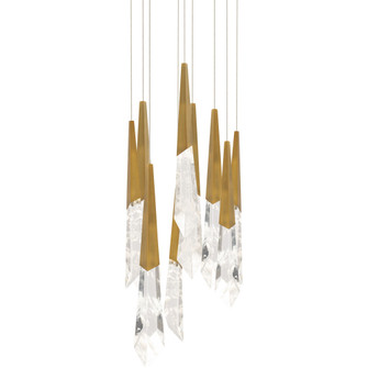 Solitude 9 Light 120-277V Multi-Light Pendant (Round Canopy) in Aged Brass with Optic Haze Quartz (1118061|BPD31409-AB)