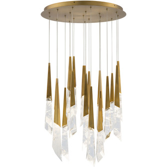 Solitude 21 Light 120-277V Multi-Light Pendant (Round Canopy) in Aged Brass with Optic Haze Quartz (1118061|BPD31421-AB)