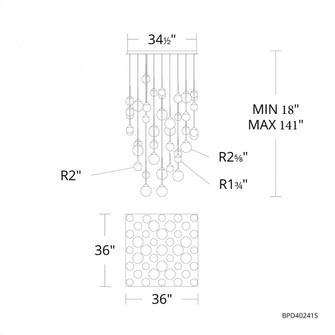 Quest 41 Light 120-277V Multi-Light Pendant (Square Canopy) in Black with Optic Haze Quartz (1118061|BPD40241S-BK)