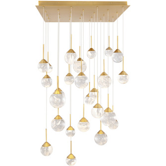 Quest 25 Light 120-277V Multi-Light Pendant (Square Canopy) in Aged Brass with Optic Haze Quartz (1118061|BPD40225S-AB)