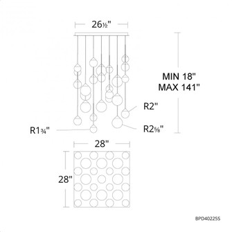 Quest 25 Light 120-277V Multi-Light Pendant (Square Canopy) in Black with Optic Haze Quartz (1118061|BPD40225S-BK)