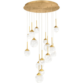 Quest 15 Light 120-277V Multi-Light Pendant (Round Canopy) in Aged Brass with Optic Haze Quartz (1118061|BPD40215-AB)