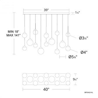 Quest 14 Light 120-277V Multi-Light Pendant (Linear Canopy) in Black with Optic Haze Quartz (1118061|BPD40214L-BK)