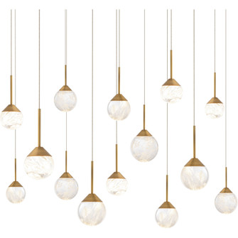 Quest 14 Light 120-277V Multi-Light Pendant (Linear Canopy) in Aged Brass with Optic Haze Quartz (1118061|BPD40214L-AB)
