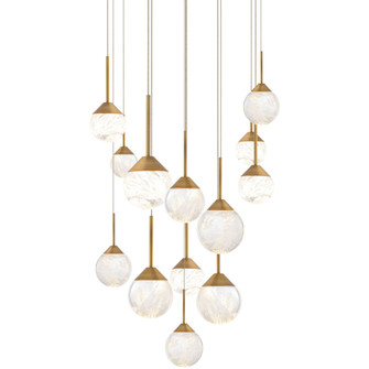 Quest 13 Light 120-277V Multi-Light Pendant (Square Canopy) in Aged Brass with Optic Haze Quartz (1118061|BPD40213S-AB)