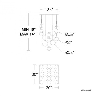 Quest 13 Light 120-277V Multi-Light Pendant (Square Canopy) in Black with Optic Haze Quartz (1118061|BPD40213S-BK)