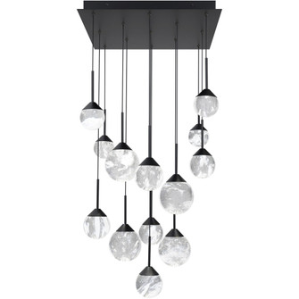 Quest 13 Light 120-277V Multi-Light Pendant (Square Canopy) in Black with Optic Haze Quartz (1118061|BPD40213S-BK)