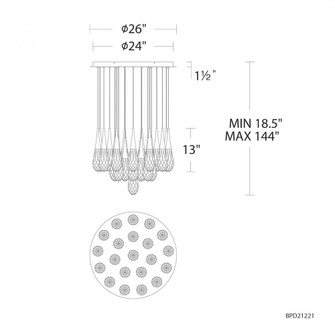 Hibiscus 21 Light 120-277V Multi-Light Pendant (Round Canopy) in Aged Brass with Clear Optic Crystal (1118061|BPD21221-AB)