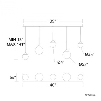 Quest 5 Light 120-277V Multi-Light Pendant (Linear Canopy) in Black with Optic Haze Quartz (1118061|BPD40205L-BK)