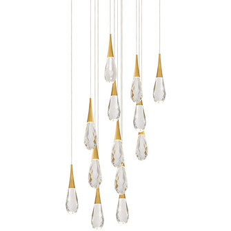 Hibiscus 13 Light 120-277V Multi-Light Pendant (Square Canopy) in Aged Brass with Clear Optic Crys (1118061|BPD21213S-AB)