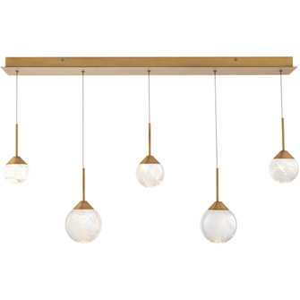 Quest 5 Light 120-277V Multi-Light Pendant (Linear Canopy) in Aged Brass with Optic Haze Quartz (1118061|BPD40205L-AB)