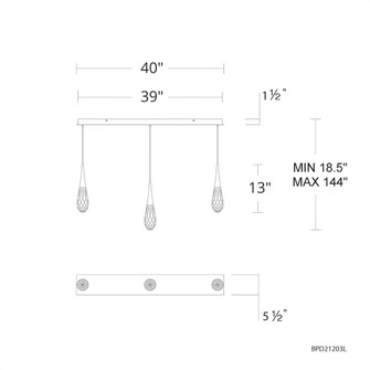 Hibiscus 3 Light 120-277V Multi-Light Pendant (Linear Canopy) in Polished Nickel with Clear Optic (1118061|BPD21203L-PN)