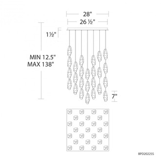Martini 25 Light 120-277V Multi-Light Pendant (Square Canopy) in Aged Brass with Clear Optic Crystal (1118061|BPD20225SO-AB)