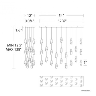 Martini 23 Light 120-277V Multi-Light Pendant (Linear Canopy) in Aged Brass with Optic Haze Quartz (1118061|BPD20223LOH-AB)
