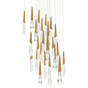 Solitude 25 Light 120-277V Multi-Light Pendant (Square Canopy) in Aged Brass with Optic Haze Quart (1118061|BPD31425S-AB)