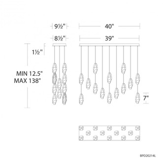 Martini 14 Light 120-277V Multi-Light Pendant (Linear Canopy) in Aged Brass with Clear Optic Crystal (1118061|BPD20214LO-AB)