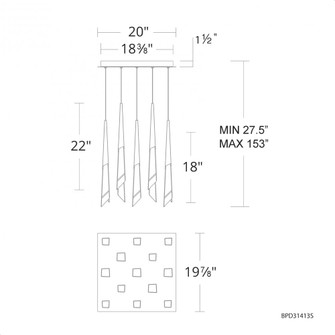 Solitude 13 Light 120-277V Multi-Light Pendant (Square Canopy) in Aged Brass with Optic Haze Quart (1118061|BPD31413S-AB)