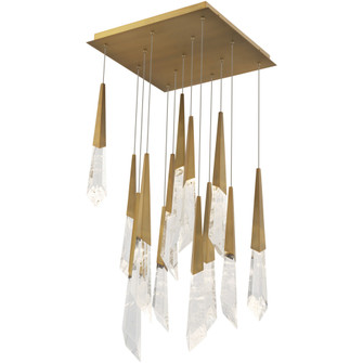 Solitude 13 Light 120-277V Multi-Light Pendant (Square Canopy) in Aged Brass with Optic Haze Quart (1118061|BPD31413S-AB)