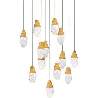 Martini 13 Light 120-277V Multi-Light Pendant (Square Canopy) in Aged Brass with Optic Haze Quartz (1118061|BPD20213SOH-AB)