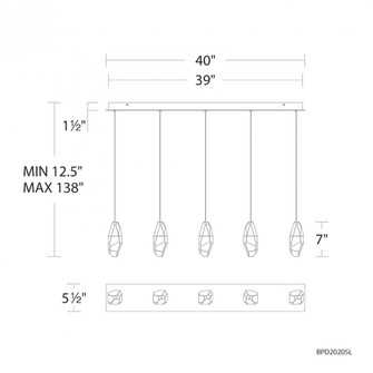 Martini 5 Light 120-277V Multi-Light Pendant (Linear Canopy) in Black with Optic Haze Quartz (1118061|BPD20205LOH-BK)