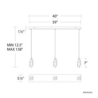 Martini 3 Light 120-277V Multi-Light Pendant (Linear Canopy) in Black with Clear Optic Crystal (1118061|BPD20203LO-BK)