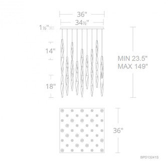 Kindjal 41 Light 120-277V Multi-Light Pendant (Square Canopy) in Aged Brass with Clear Optic Crystal (1118061|BPD13241S-AB)