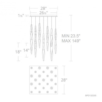 Kindjal 25 Light 120-277V Multi-Light Pendant (Square Canopy) in Black with Clear Optic Crystal (1118061|BPD13225S-BK)