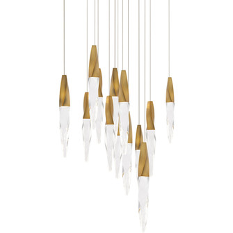 Kindjal 13 Light 120-277V Multi-Light Pendant (Square Canopy) in Aged Brass with Clear Optic Cryst (1118061|BPD13213S-AB)