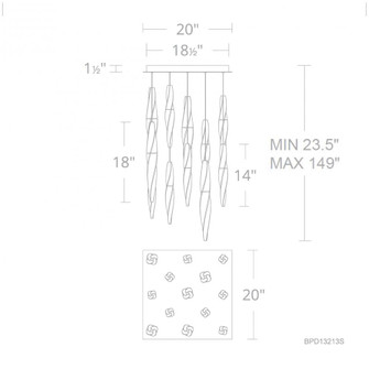 Kindjal 13 Light 120-277V Multi-Light Pendant (Square Canopy) in Aged Brass with Clear Optic Crystal (1118061|BPD13213S-AB)