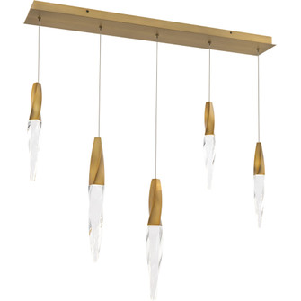 Kindjal 5 Light 120-277V Multi-Light Pendant (Linear Canopy) in Aged Brass with Clear Optic Crysta (1118061|BPD13205L-AB)