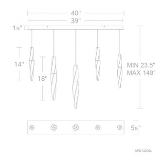 Kindjal 5 Light 120-277V Multi-Light Pendant (Linear Canopy) in Aged Brass with Clear Optic Crystal (1118061|BPD13205L-AB)