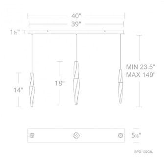 Kindjal 3 Light 120-277V Multi-Light Pendant (Linear Canopy) in Aged Brass with Clear Optic Crystal (1118061|BPD13203L-AB)