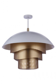 31.25” Sculptural Statement Dome Pendant with Perforated Metal Shades in Matte White/Matte Gold (20|P1011MWWMG-LED)