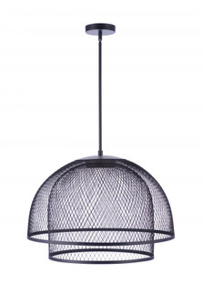 24.25” Diameter Sculptural Statement Metal Mesh Dome 2 Shade Pendant in Flat Black (20|P1006FB-LED)