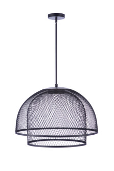 24.25â€ Diameter Sculptural Statement Metal Mesh Dome 2 Shade Pendant in Flat Black (20|P1006FB-LED)