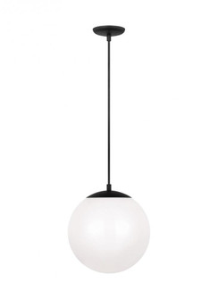 Leo - Hanging Globe 1-Light LED Large Pendant in Midnight Black Finish with Smooth White Glass Shade (7725|6022EN3-112)