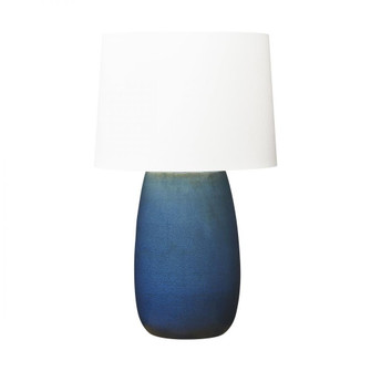 Barbara Barry Roma 1-Light Table Lamp in Deep Ocean Crackle Finish with White Linen Fabric Shade (7725|BT1081DOC1)