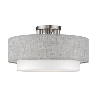 3 LT Brushed Nickel Large Semi-Flush with Hand Crafted Urban Gray & White Fabric Hardback Shades (108|60014-91)