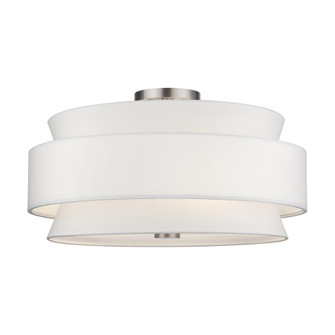 5 Light Brushed Nickel Large Semi-Flush with Hand Crafted Off-White Fabric Hardback Shades (108|60028-91)