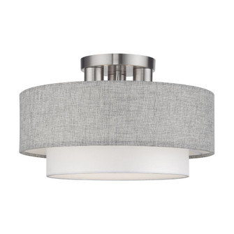 3 LT Brushed Nickel Large Semi-Flush with Hand Crafted Urban Gray & White Fabric Hardback Shades (108|60013-91)