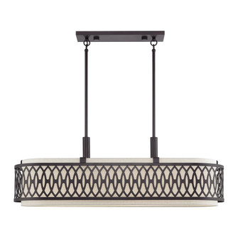 6 Light English Bronze Large Linear Chandelier with Hand Crafted Oatmeal Color Fabric Hardback Shade (108|53437-92)